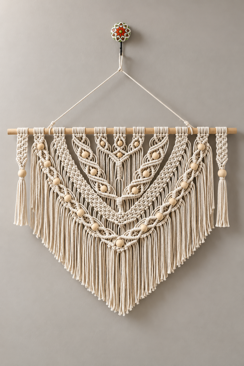 Boho Macrame Wall Hanging with Wooden Beads