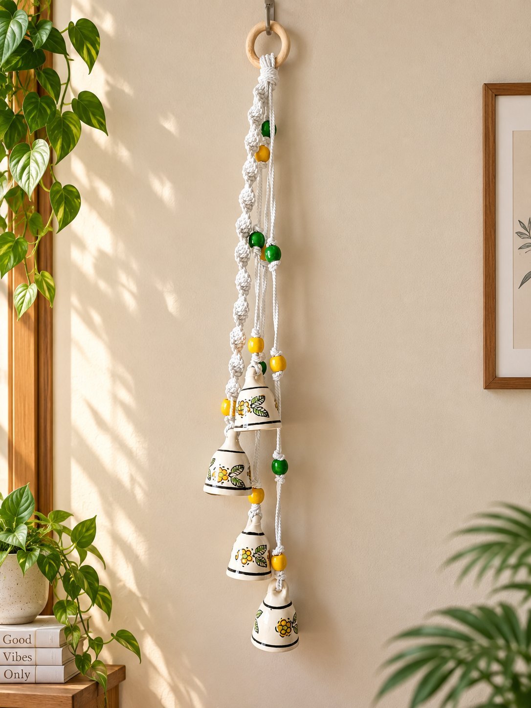 handmade-macrame-hanging-bell-decoration Macrame Ceramic Bell Hanging - Image 1